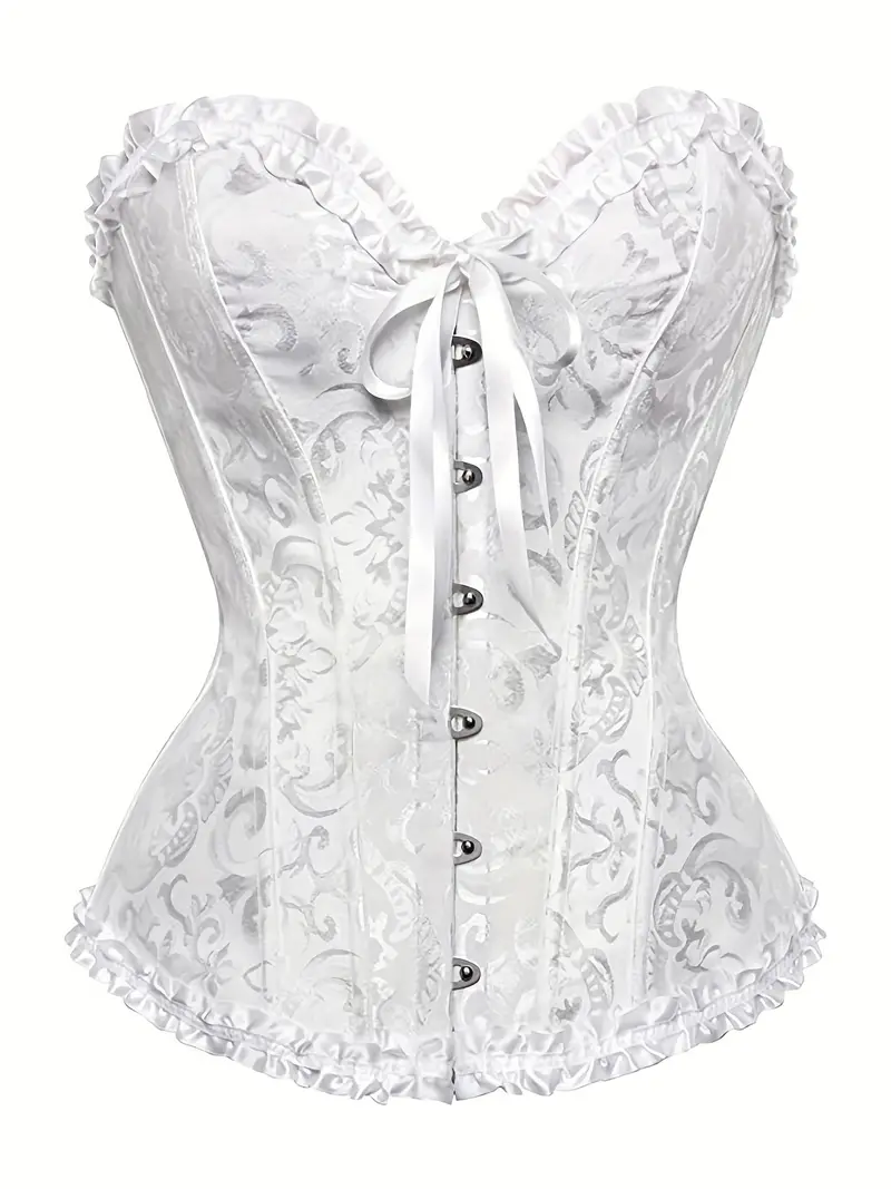Ruffle Strapless Corset Bustier, Tummy Control Lace Up Jacquard