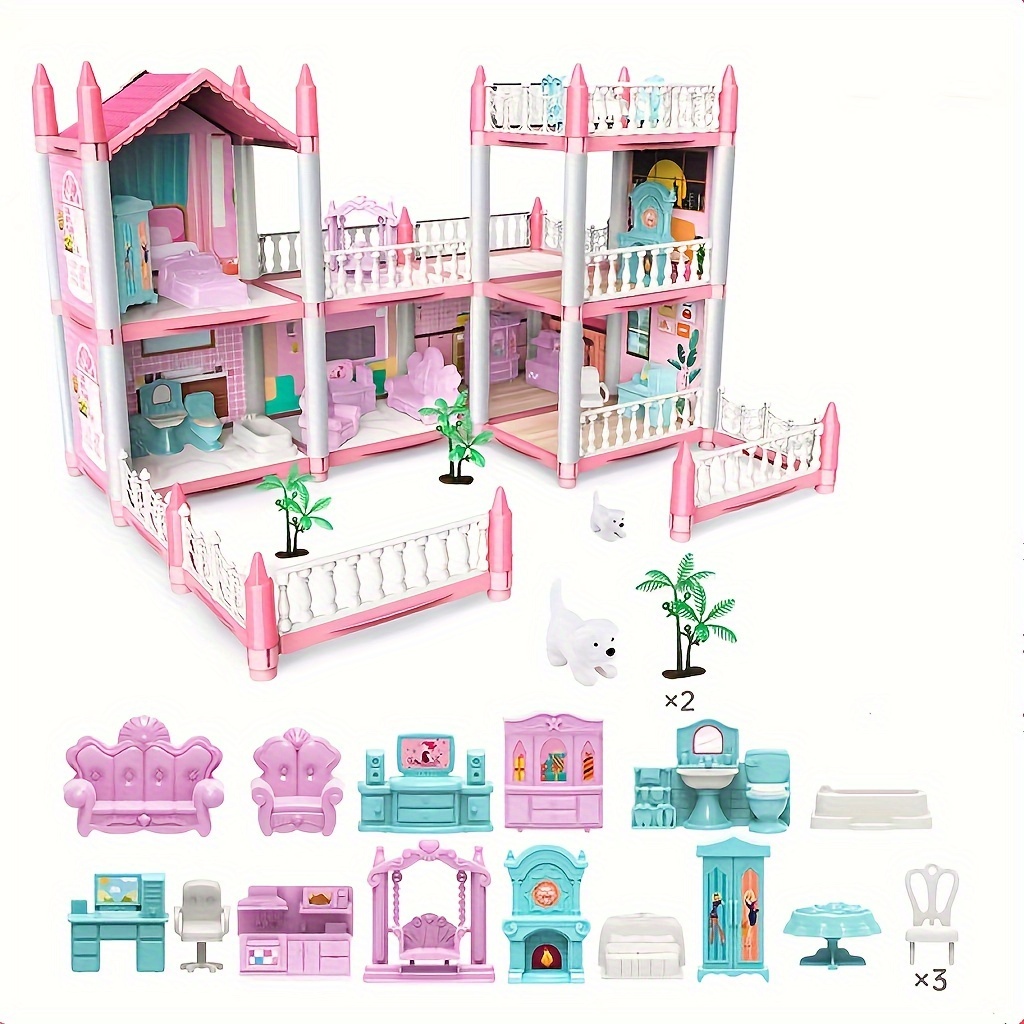 New Children's Play House Toys Mini Doll House Toy Portable Simulation  Villa Model Girl Toy Set