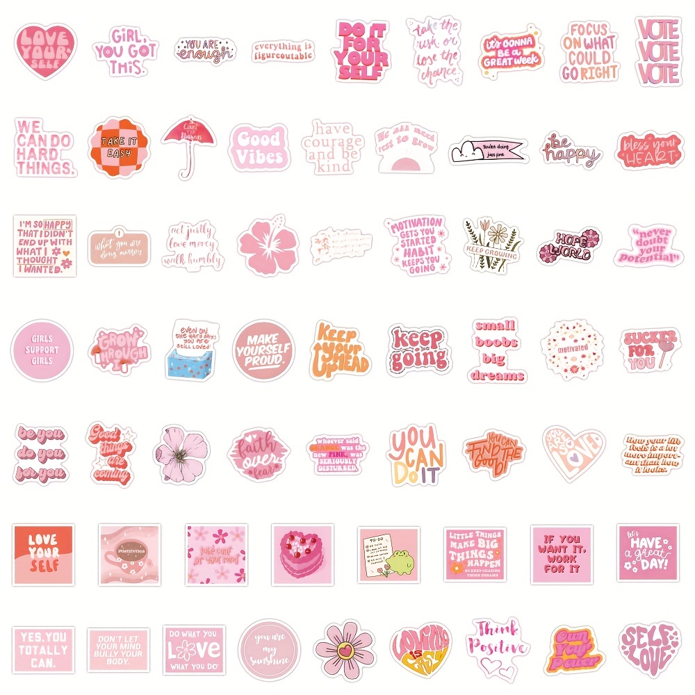 100PCS Pink Motivational Stickers Vinyl Waterproof Stickers for Laptop  Bumper Water Bottles Computer Phone Hard Hat Car Stickers and Decals