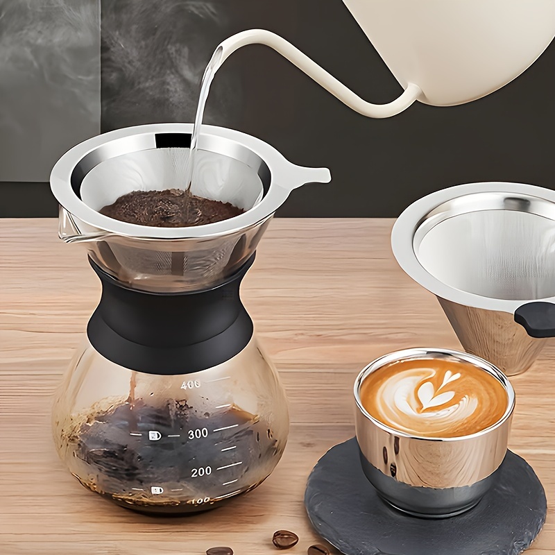 Glass Coffee Dripper and Carafe Set with Reusable Metallic Filter 13.5 oz
