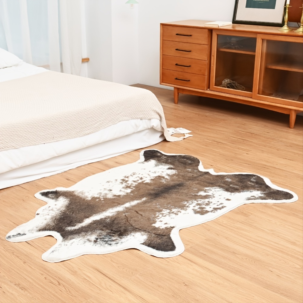 1pc Imitation Fur Animal Brown Cow Floor Mat For Bedroom - High Quality & Affordable