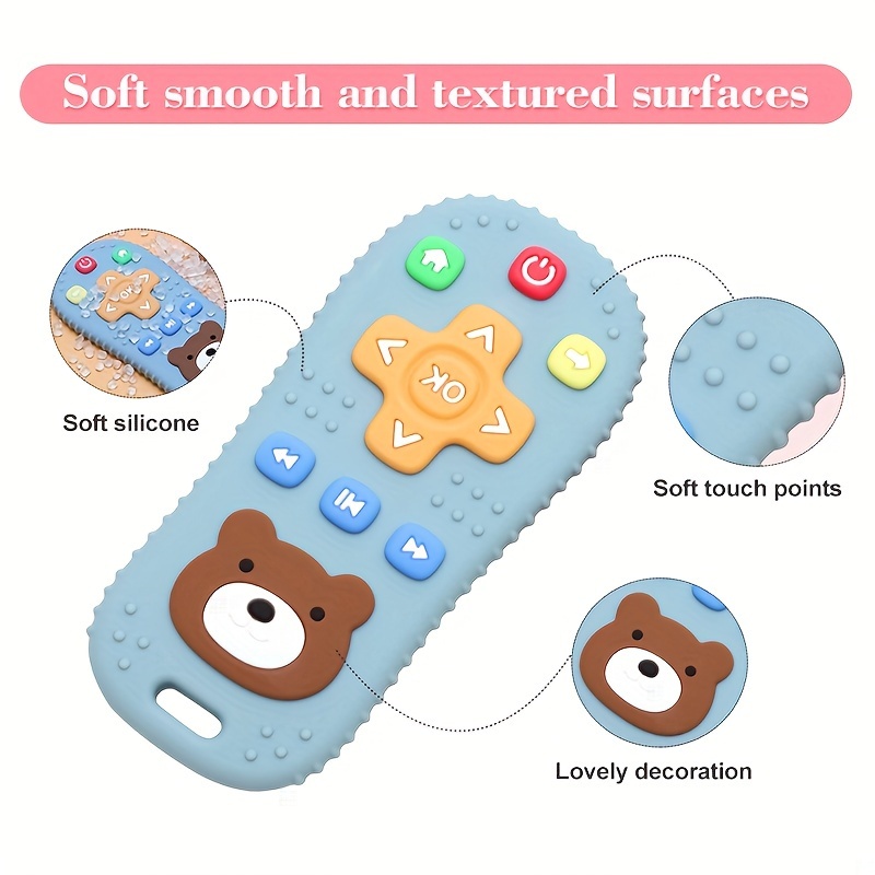 food grade silicone teether remote control shake comforter anti eating hand toy details 3