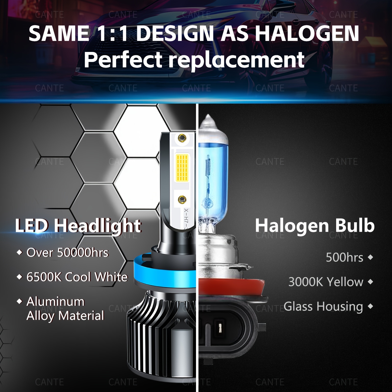 2pcs Super Bright Led Car Headlight Bulbs,1:1 Size H1 H4 H7 H11