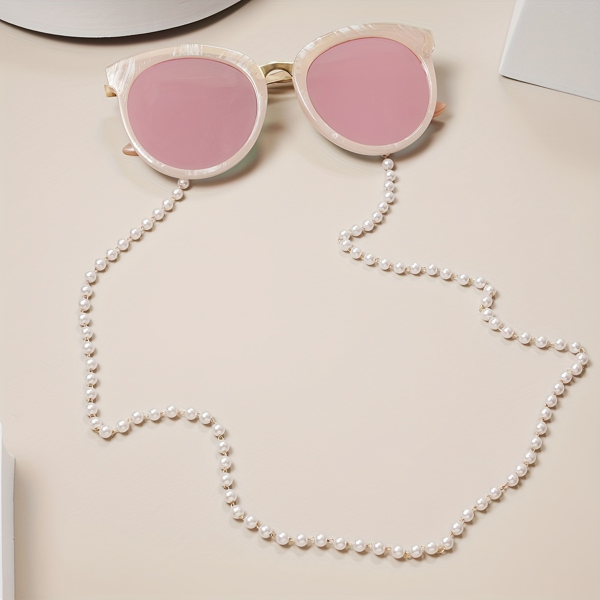 Metal Faux Pearl Eyeglass Sunglasses Chain Strap Eye - Temu