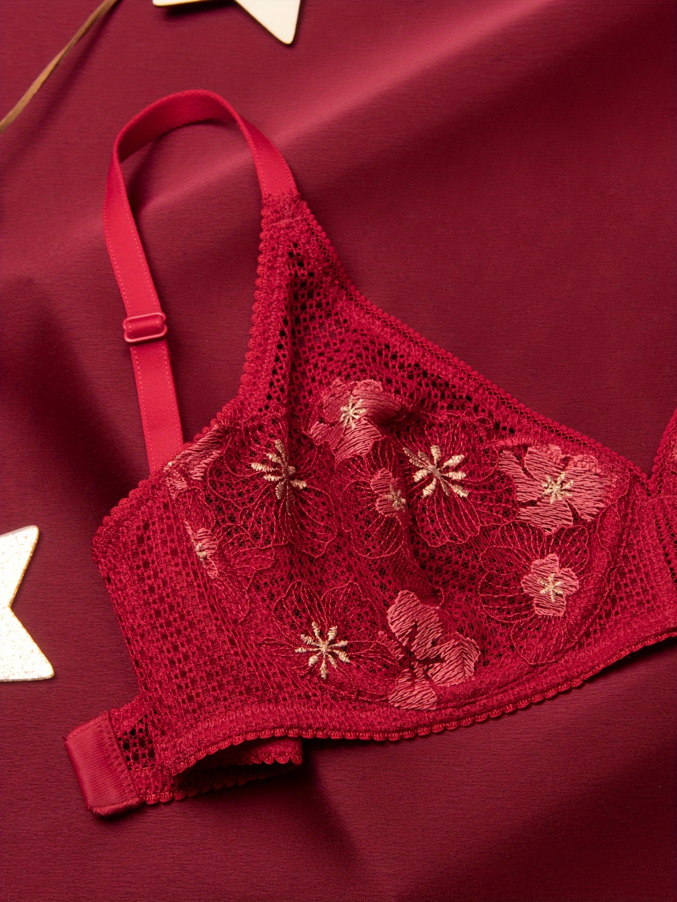 Victoria's Secret red & black unlined demi floral lace bra size 36DD