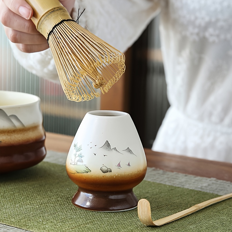 Japanese Tea Set (7pcs) Matcha Whisk Set Matcha Bowl with Pouring Spout Bamboo Matcha Whisk (Chasen) Scoop (Chashaku) Matcha Whisk Holder Tea Making