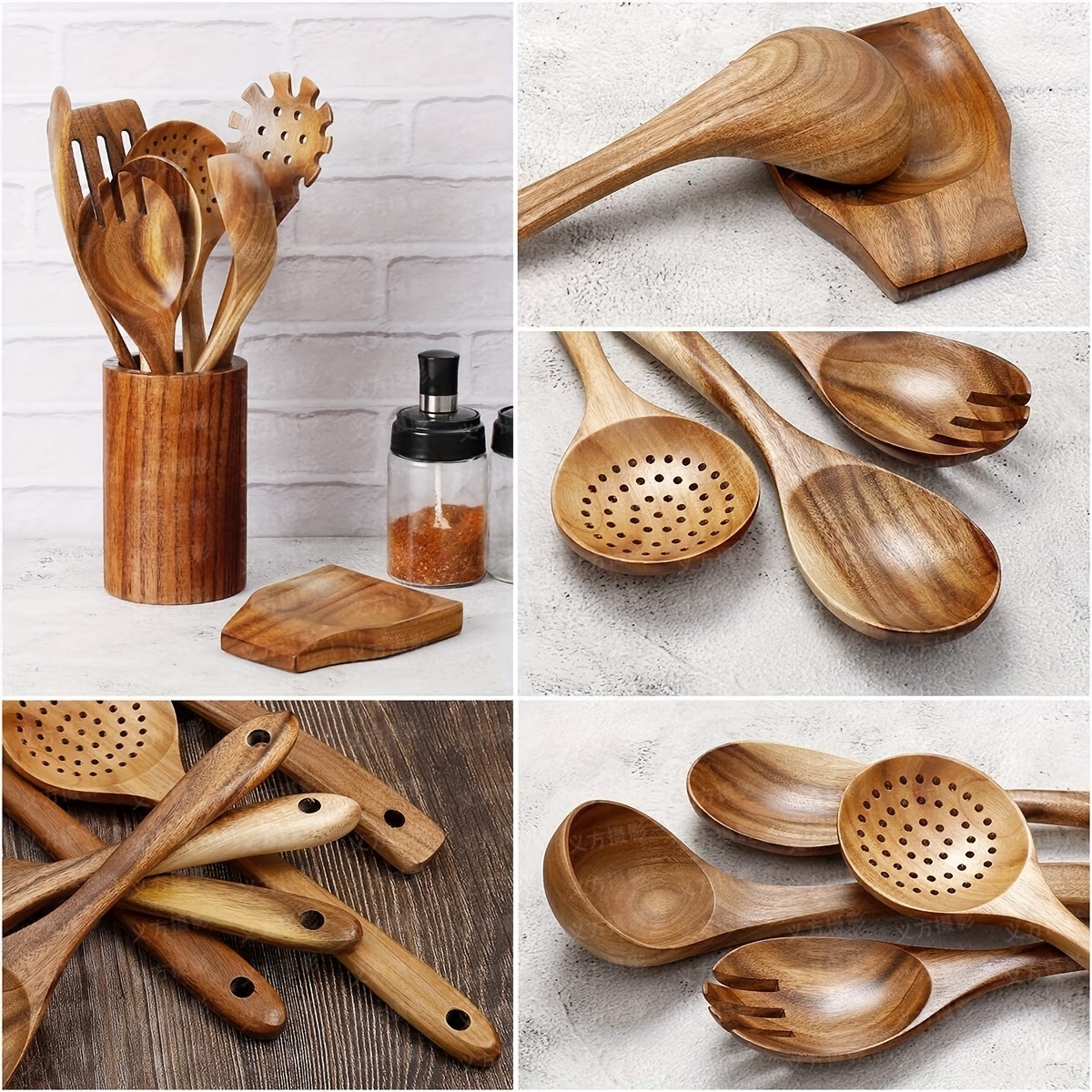 Wooden Spoons for Cooking, Teak Wooden Kitchen Utensils Set Wooden Cooking  Utensils 8Pcs Wooden Spatulas Wooden Utensils for Cooking