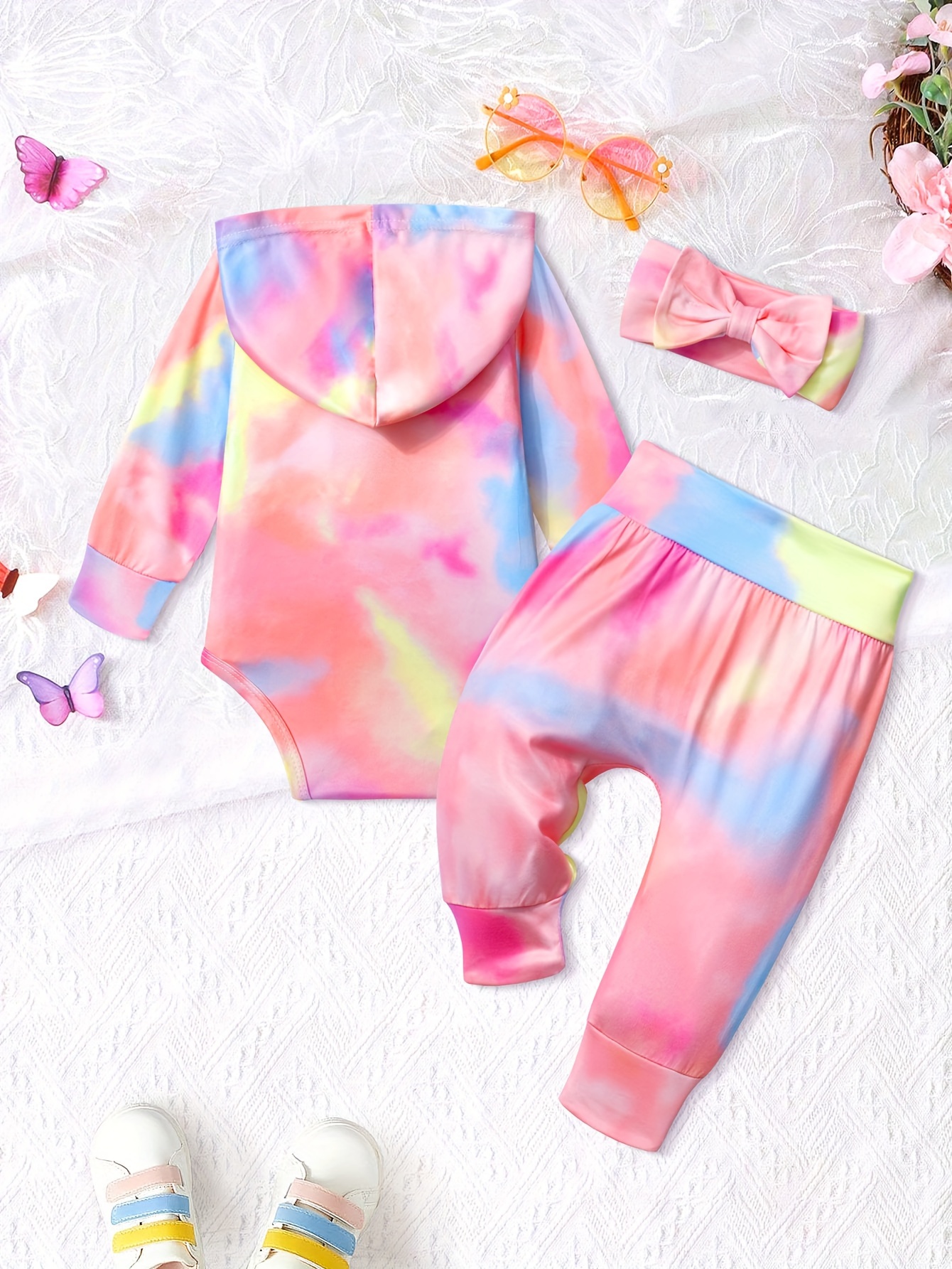 Kangkang Baby Girls Tie Dye Hooded Bodysuit Sweatpants Temu