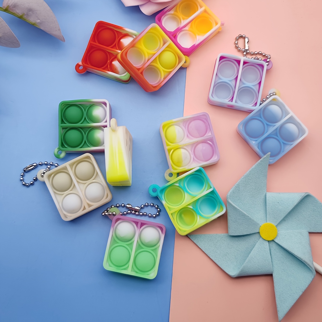20pcs Fidget Toys & Desk Ornaments | Mini Pop Keychain Sensory Toys