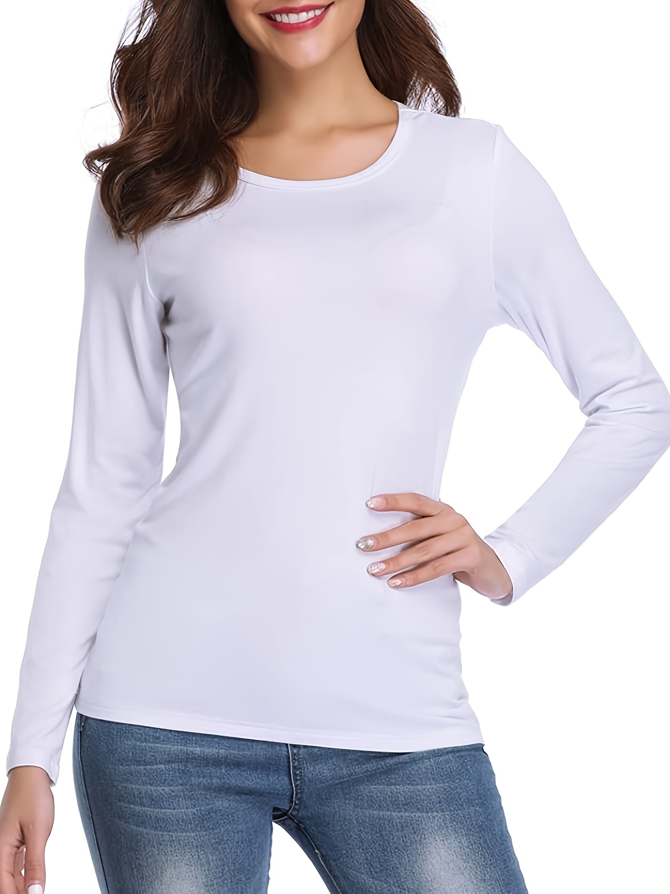 Solid Crew Neck T-shirt, Casual Long Sleeve Lim Top For Spring & Fall, Women's Clothing