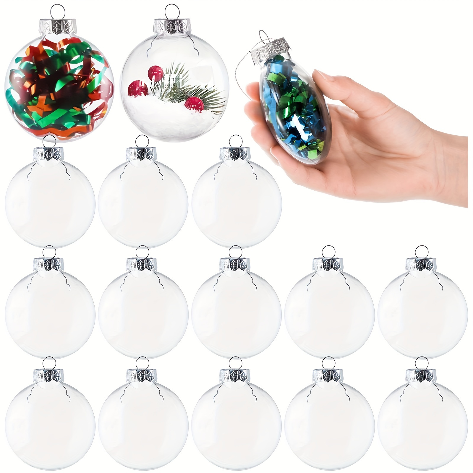 6pcs/12pcs Clear Fillable Ornaments Balls, 3.15Inch/80mm DIY Clear Plastic  Flat Disc Ornaments, Clear Plastic Fillable Ornament Ball For DIY Craft Pro