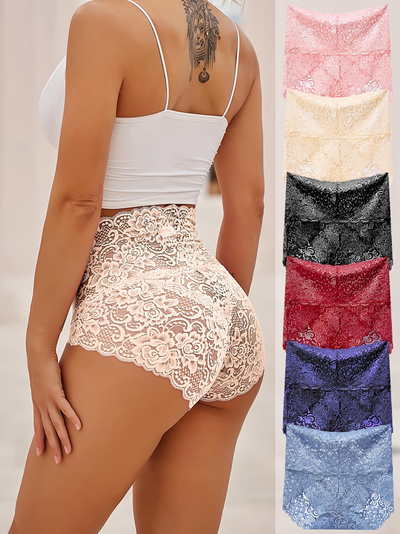 Sexy High rise Comfortable Lace Briefs Stretchy Semi sheer - Temu