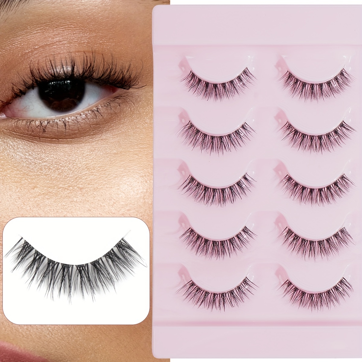 TEMU MAGEFY 5pcs De Aspecto Natural - Banda Transparente, Rizos Largos Y Esponjosos Para Un Ojo Y Encantador, Extensión De Pestañas, Y Dinámicos