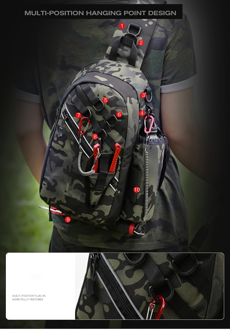 Himal Fishing Tackle Storage Bag,Outdoor Shoulder Backpack,Fishing Gear Bag, Waterproof Shoulder Backpack Cross Body Sling Bag with Rod Holder,Digital  Camouflage in Dubai - UAE