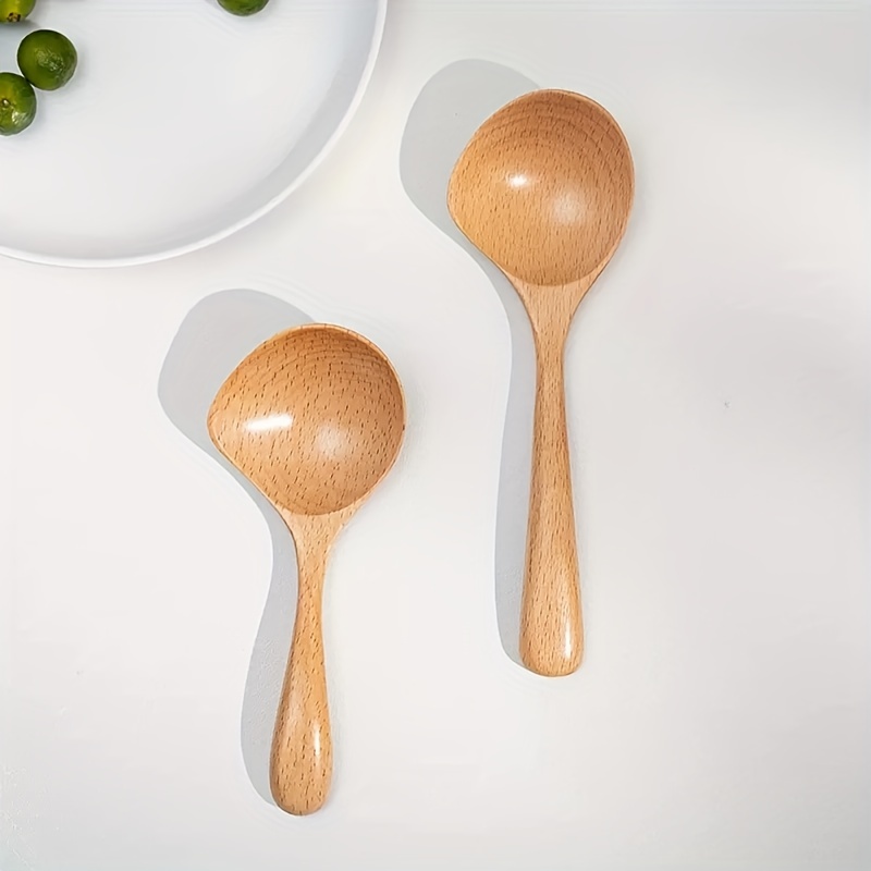 1pc Wooden Spoon, For Household Eating, Measuring, Mixing, Drinking, Rice  Spoon, Noodle Spoon, Soup Spoon, Long Handle Large Soup Spoon, Kitchen Suppl