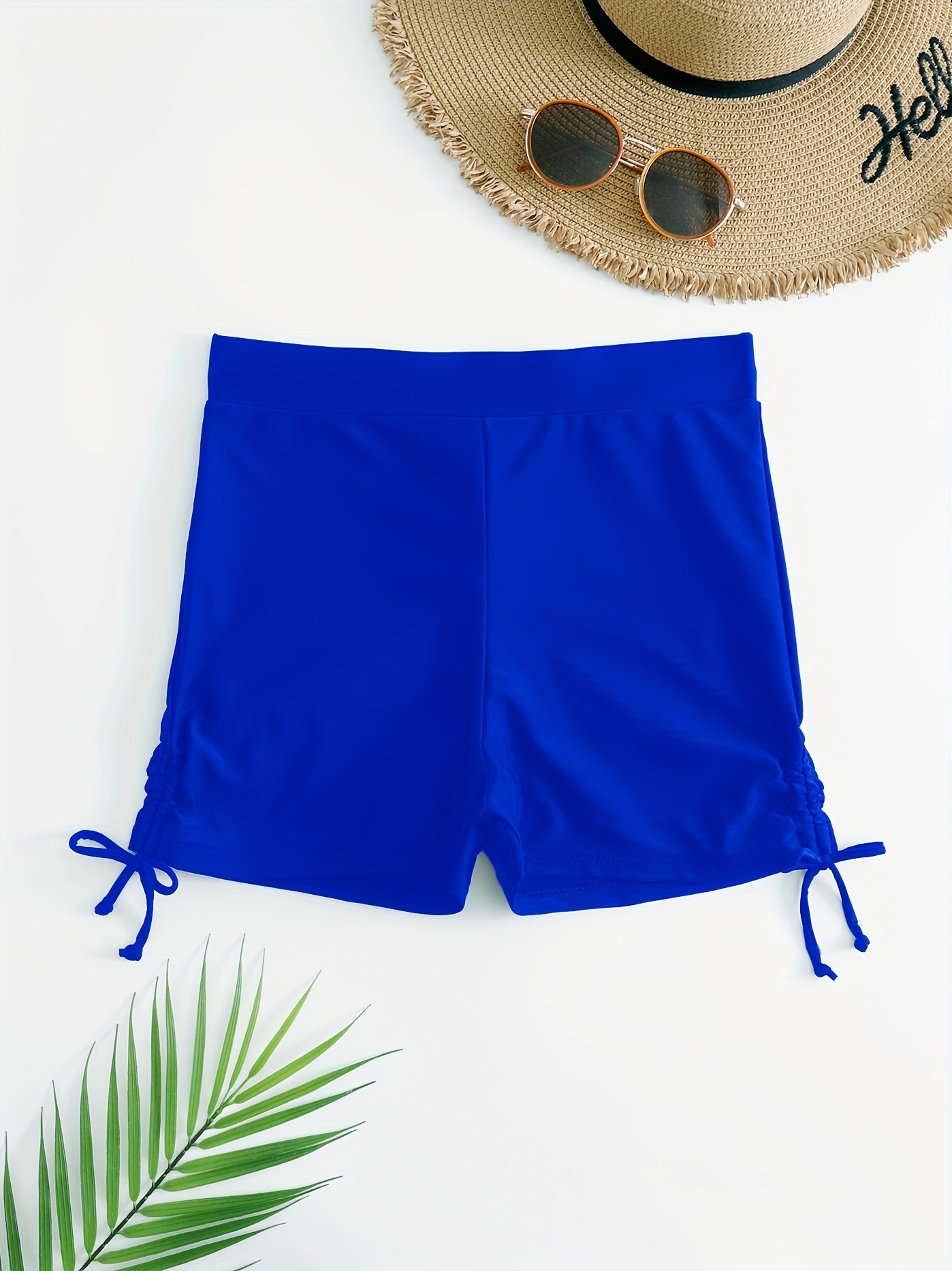Solid Color Drawstring Stretchy Swimsuit Bottoms High Waist - Temu Canada