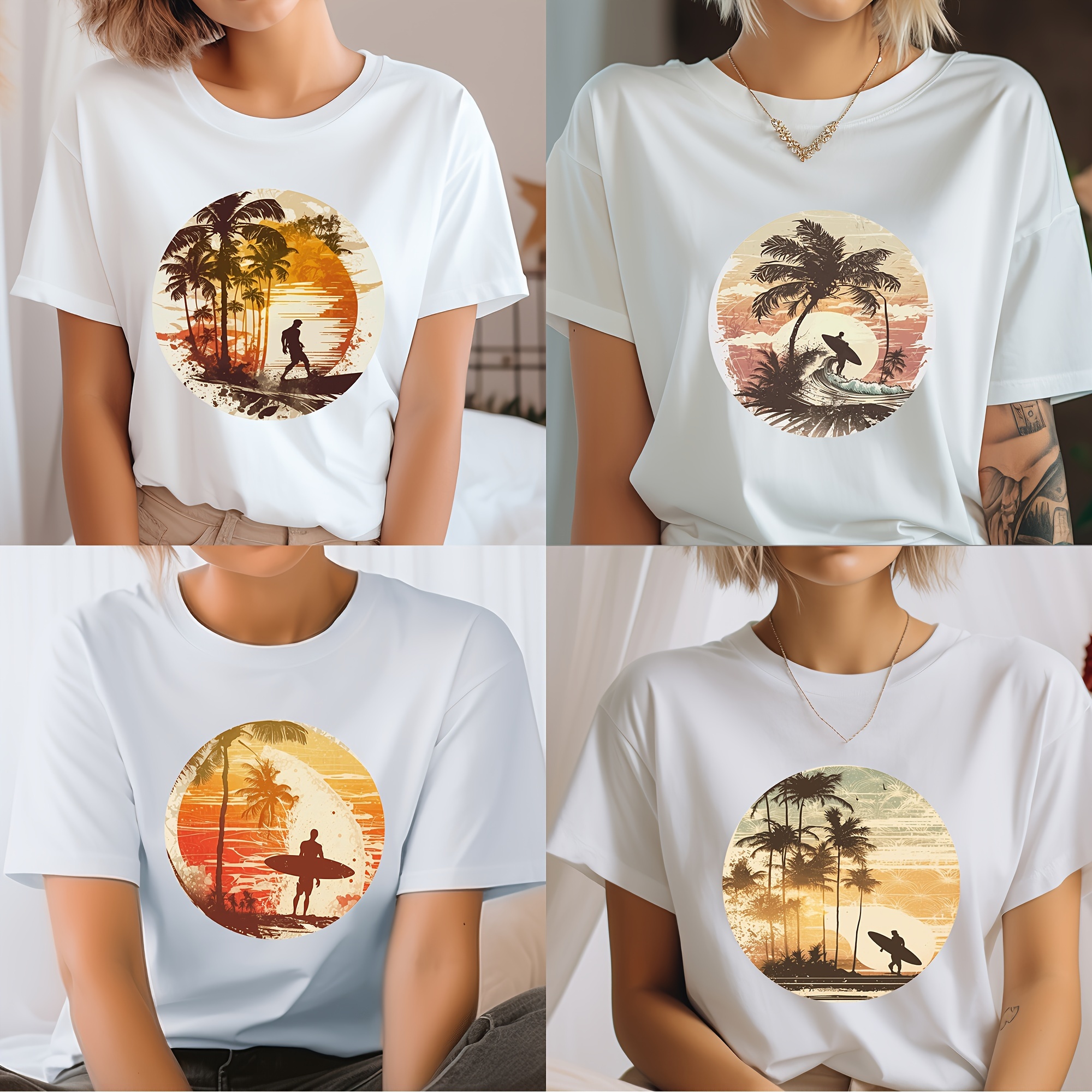 Summer Sunset Palm Tree Beach Heat Transfer Vinyl For T - Temu