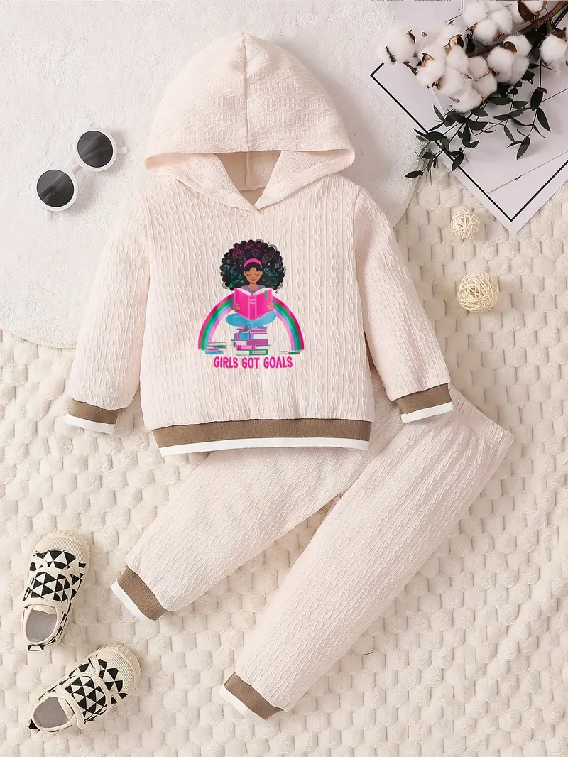 2pcs reading girl print outfit girls jacquard hoodie sweatpants set toddler kids clothes for spring fall details 16