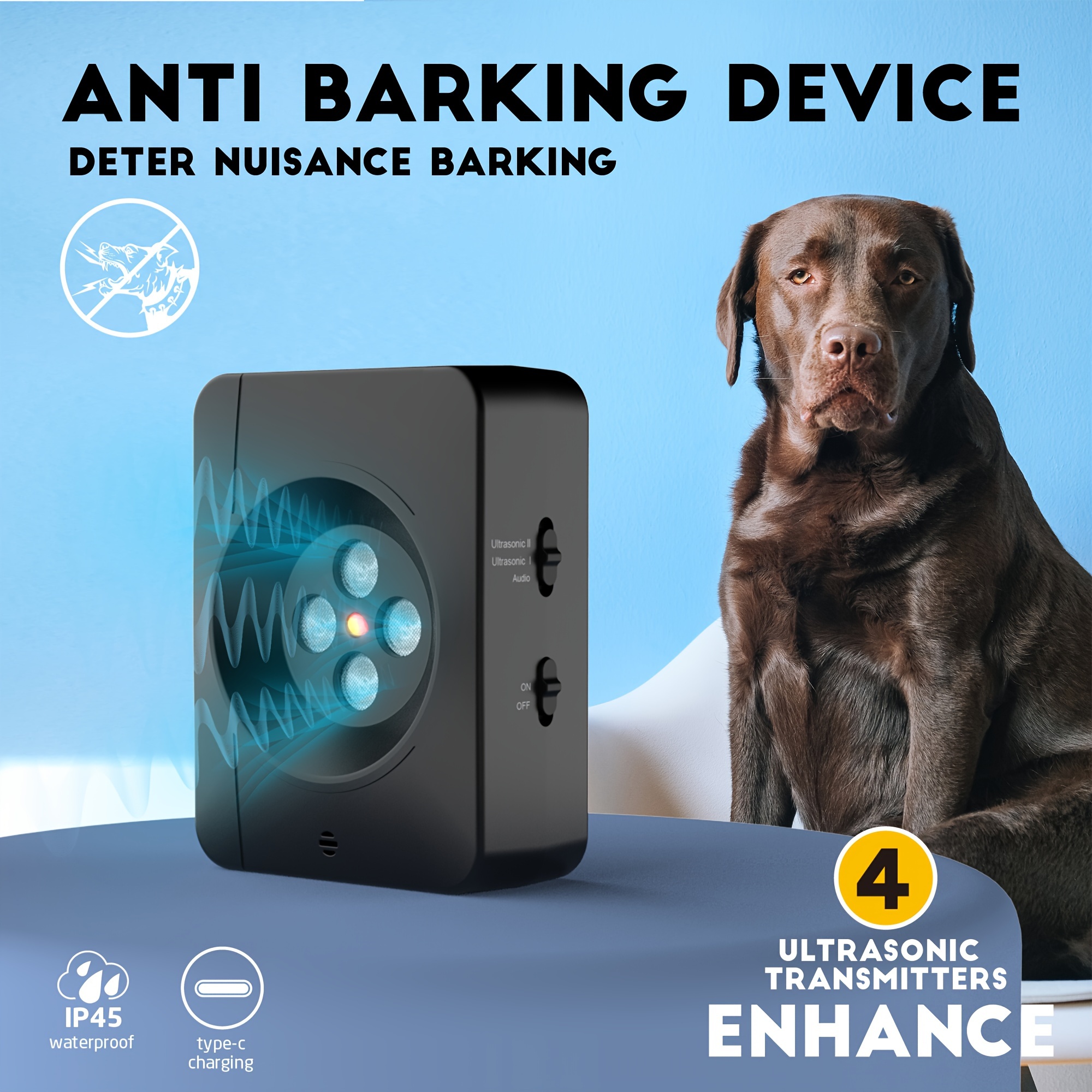 1pc Dog Barking Control Device Upgrade 4 Frequency Bark Deterrents Rechargeable Anti Barking Device Dog Barking Deterrent Ultrasonic Dog Barking Deterrent Stop Bark Box Gentle For Dog Indoor