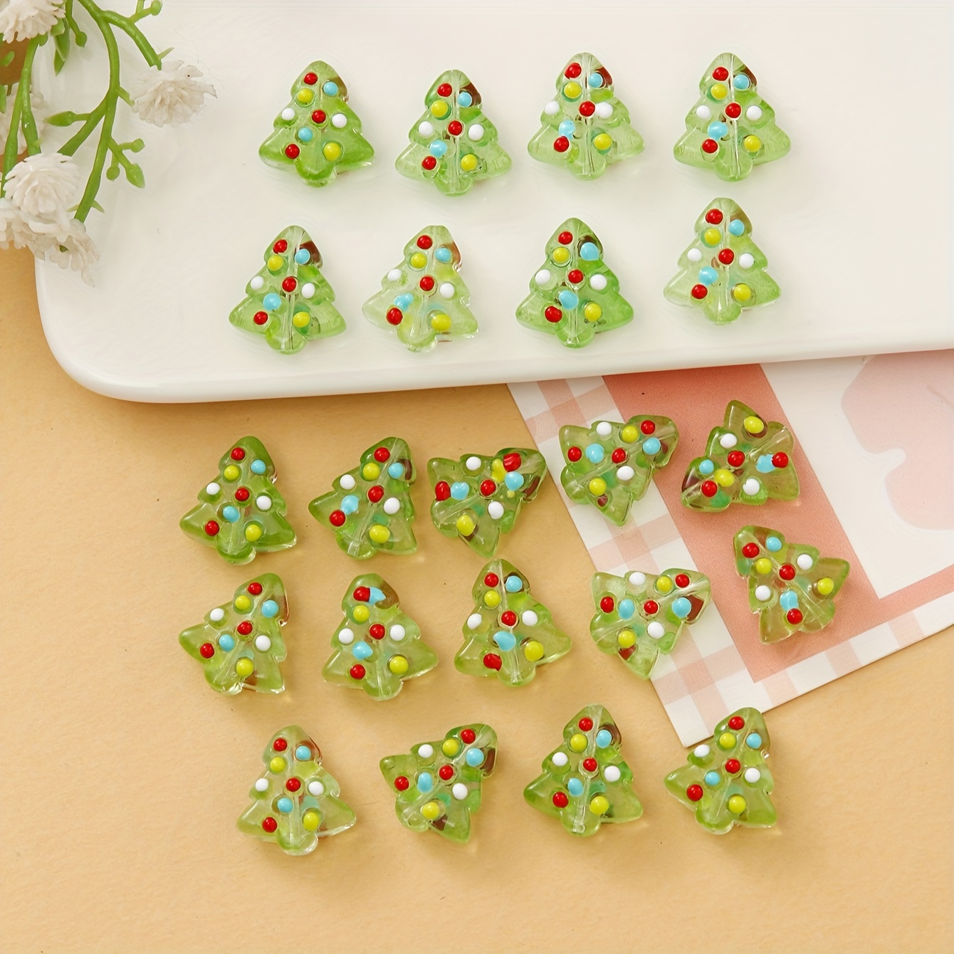 Glass Christmas Theme Tree Beads For Jewelry Making Diy - Temu