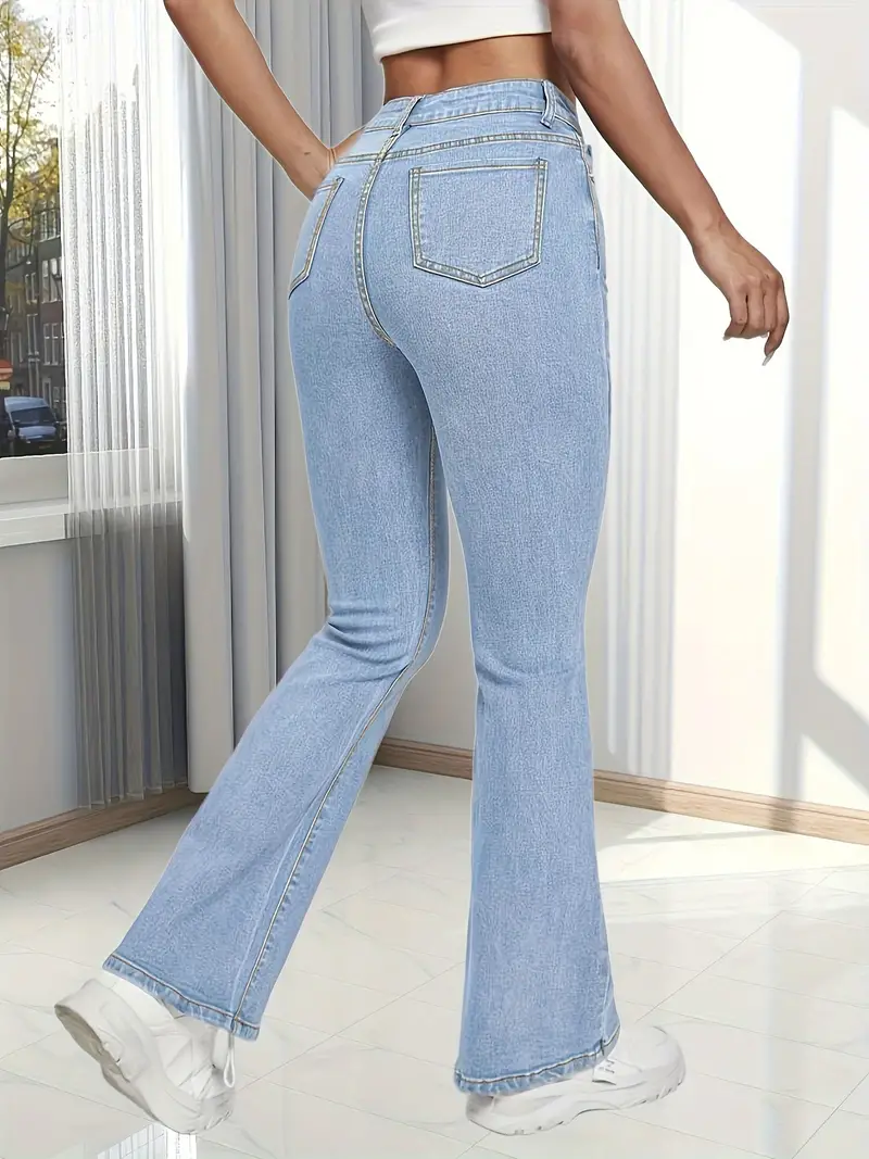Dark Gray Bootcut Jeans High Waist Stretchy Slant Pocket - Temu Canada
