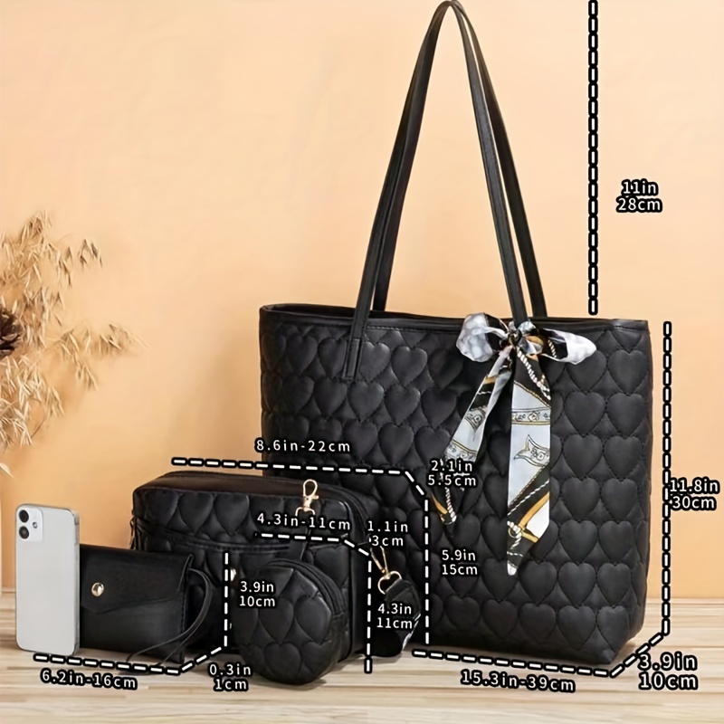 Classic Love Quilted Pattern Bag Sets, Trendy Tote Bag With