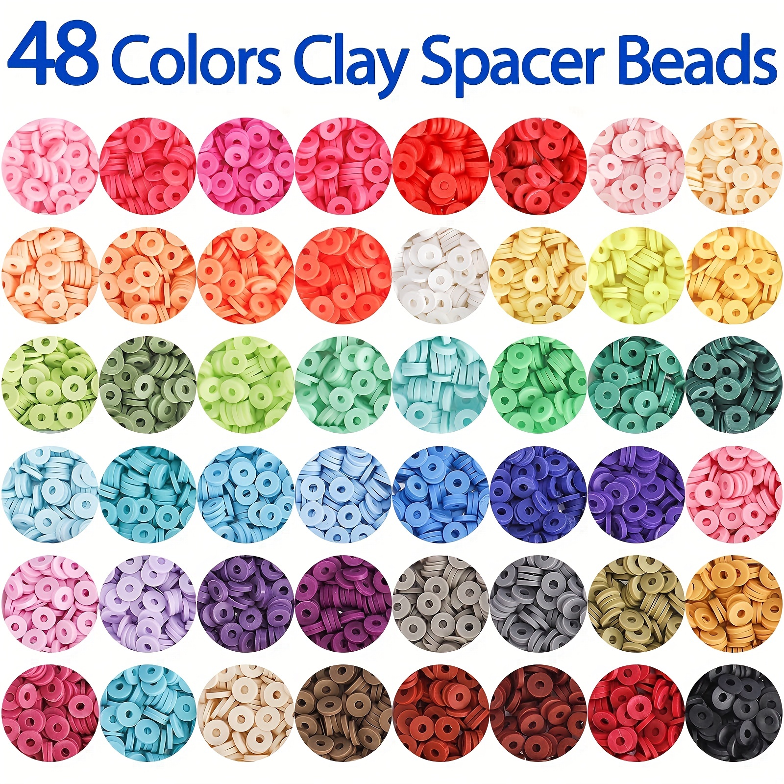 10020Pcs Clay Beads for Bracelet Making Kit, 48 Colors Flat round Polymer  Clay B