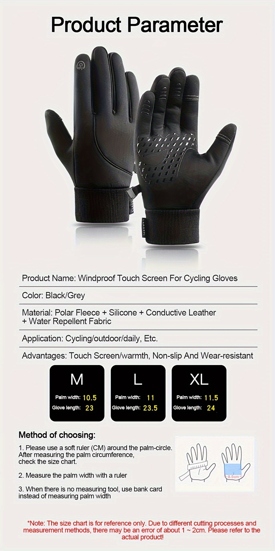 1pair mens winter outdoor velvet warm gloves waterproof touch screen thickened gloves for cycling fishing details 5