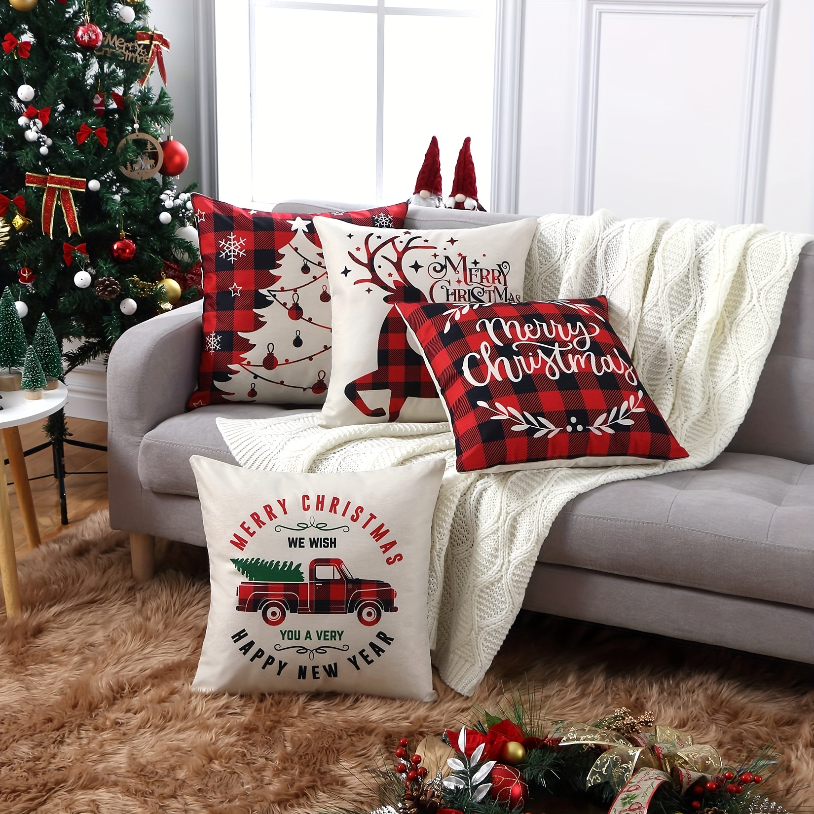 Christmas Linen Blend Throw Pillow Case, Square Cushion Case