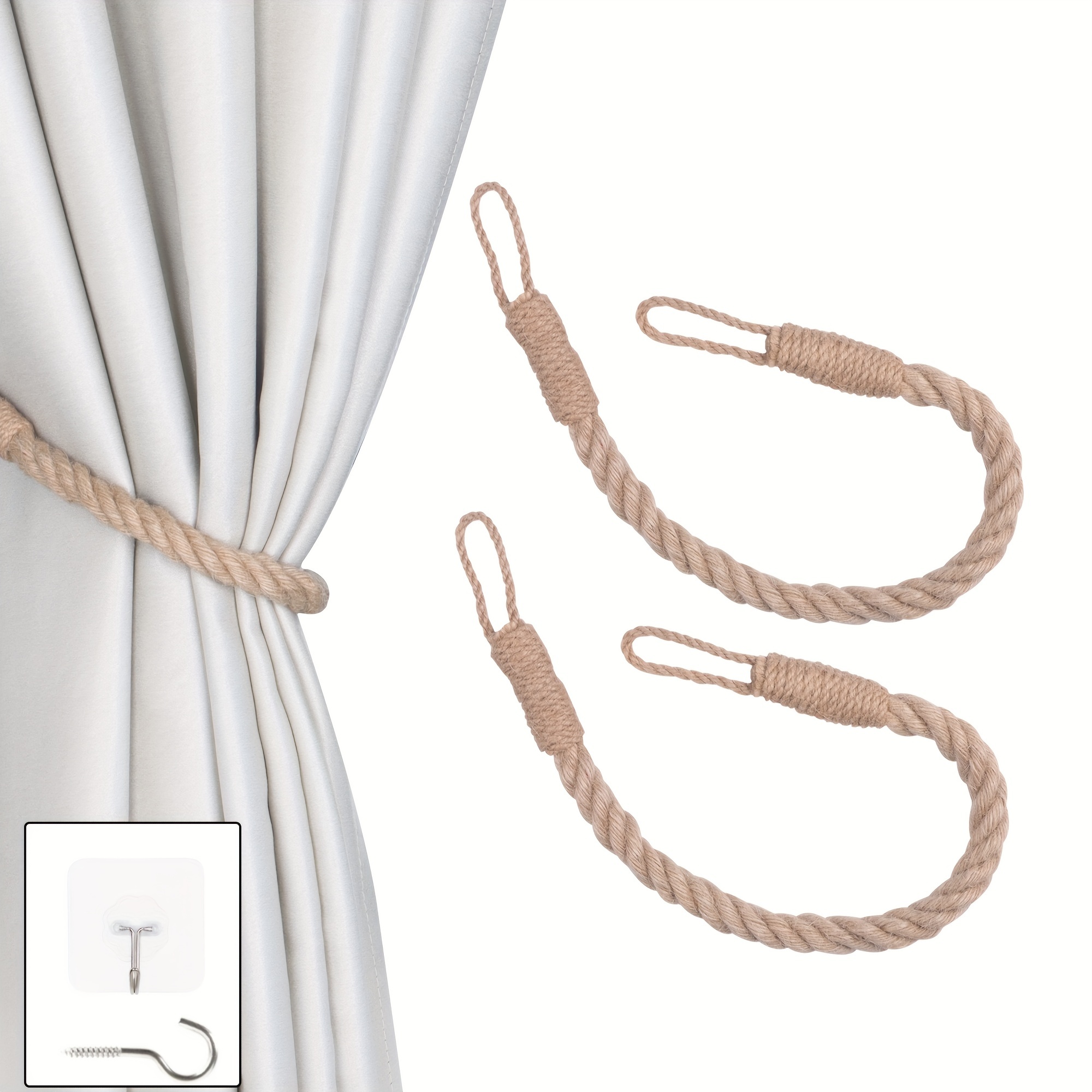 Magnetic Curtain Clips Curtains Holder Tie Back Buckle Clips Pastorale  Round Wooden Cotton Rope Curtain Clip