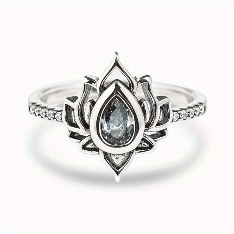 Boho Style Silver Plated Lotus Shape Promise Ring