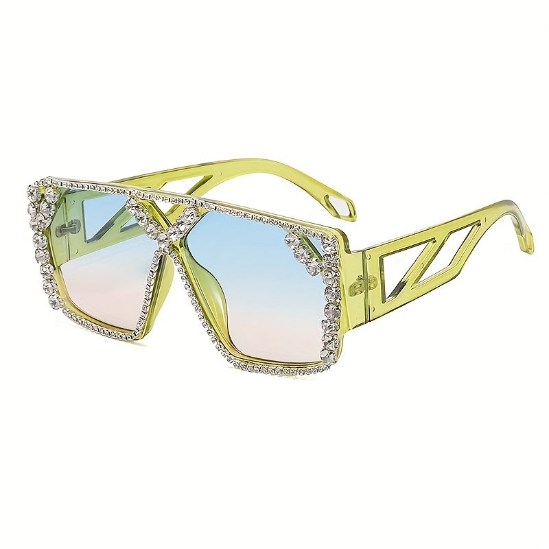 Oversized Top Bar Sunglasses Rhinestone Gradient UV400