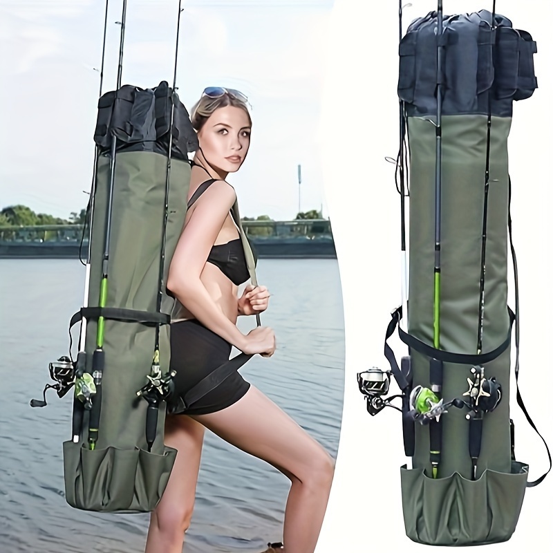 

1pc Green Fishing Rod Bag, Durable Folding Fishing Tackle Carry Bag, Multifunction Large Capacity Waterproof Rod Case