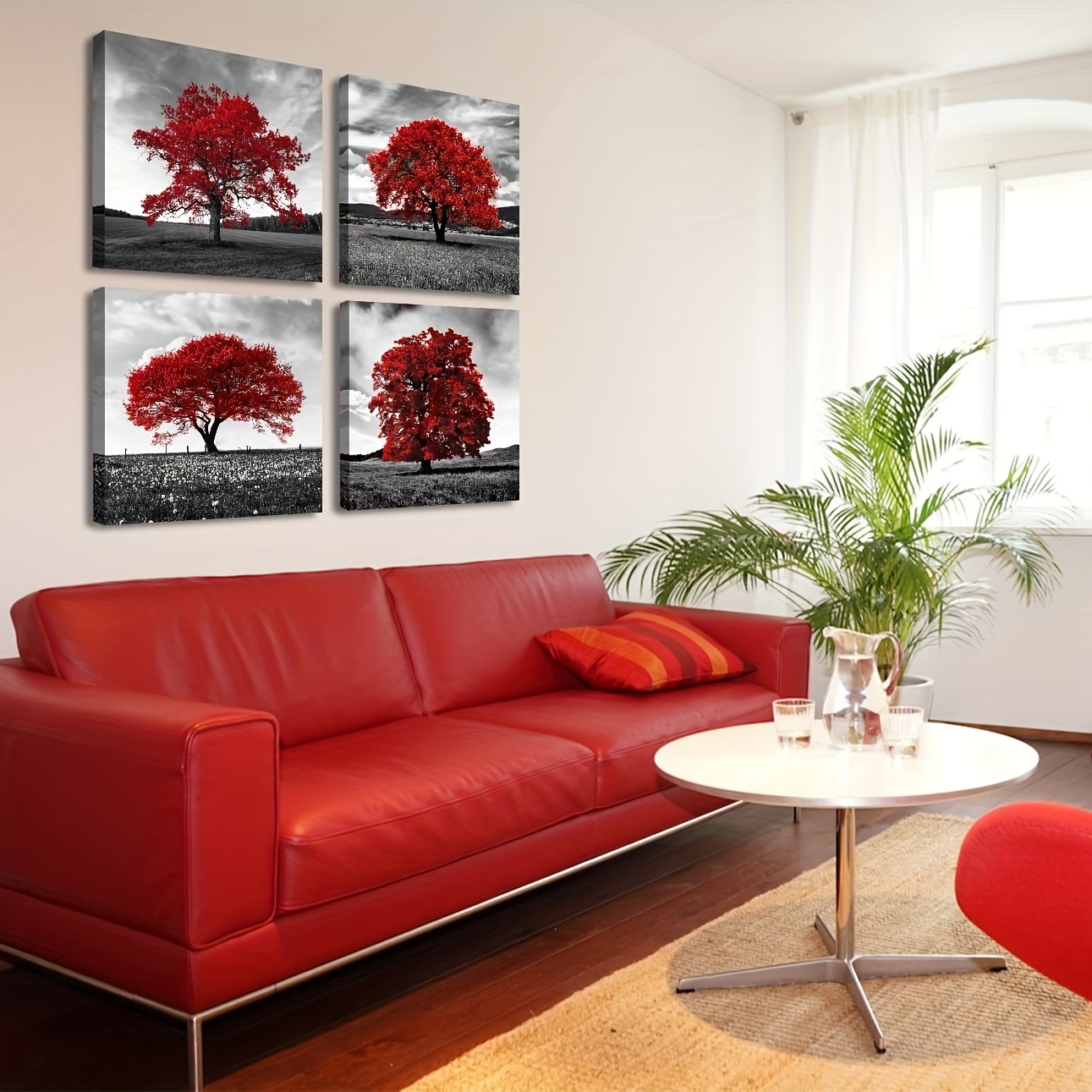 Red Tree on Black and White New York City Street – IDesignart