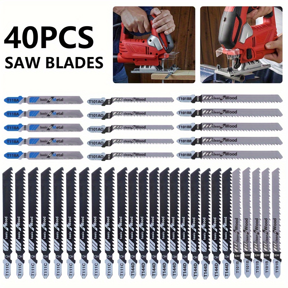 

40pcs Universal Jig Saw Blade Set - High Carbon Steel Assorted Blades For Fast Cutting Of Wood, Plastic & Metal - Compatible With Most Jig Saws