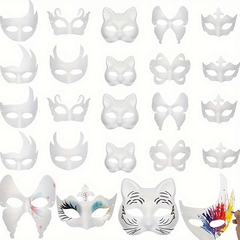 5pcs Masque De Chat, Masque En Papier, Masques Vierges À Peindre Et  Ensemble De Pigments, Masque De Demi-visage De Masquerade En Papier Blanc  Non
