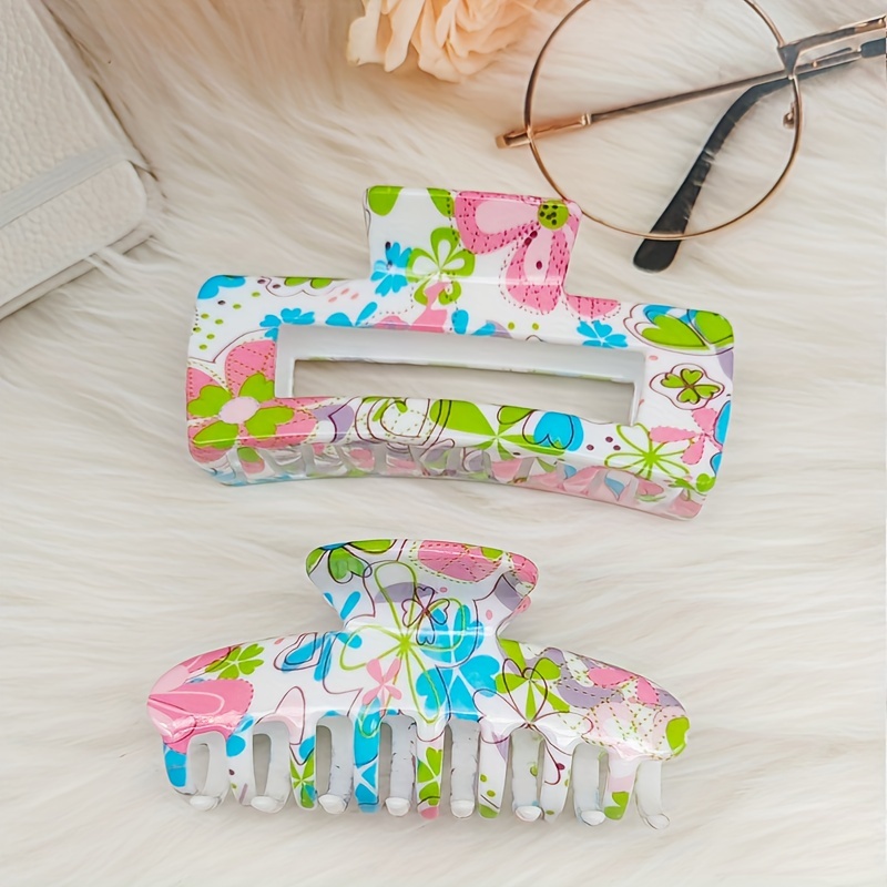 Rose Flower Pattern Hair Claw Ponytail Holder Hair Accessory