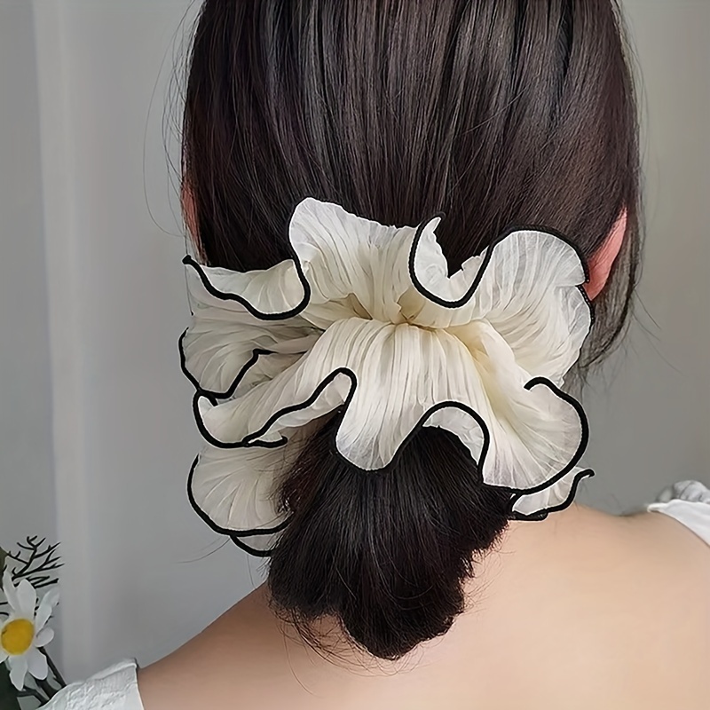 

1pc Elegant Wide Brim Scrunchies For Women And - Large Contrast Binding Hair Ties For Simple Style Ponytail Holder