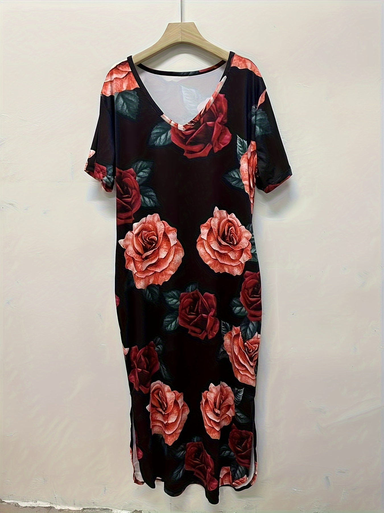 plus size floral print dress casual v neck short sleeve dress womens plus size clothing