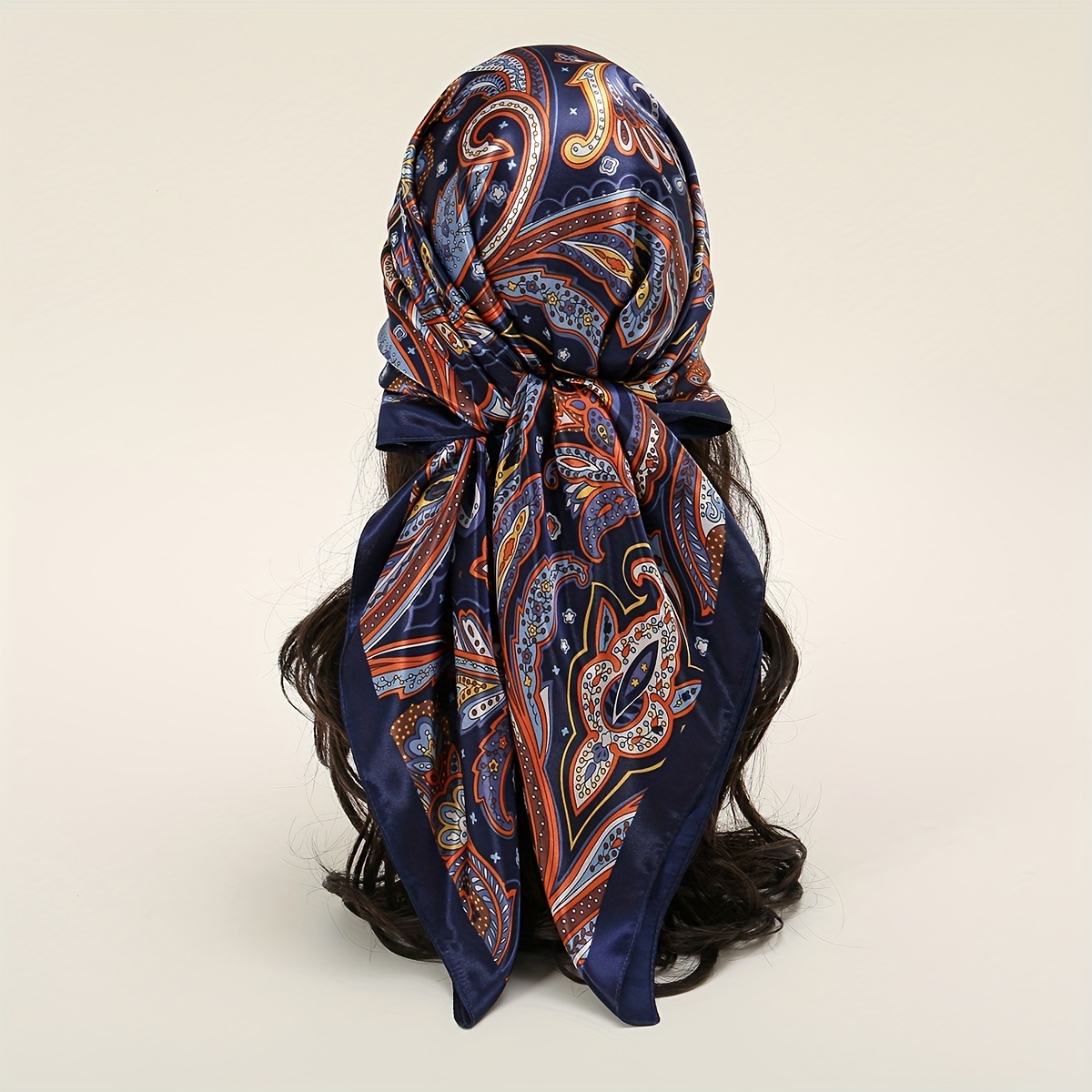 Classic Print Square Scarf Bandana Boho Satin Neckerchief Shawl