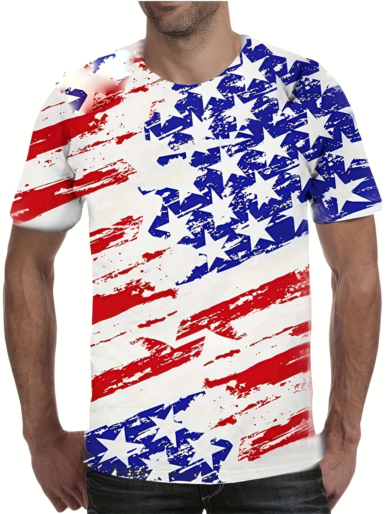 Star Spangled Eagle Pattern T Shirt Mens Casual Slightly Stretch