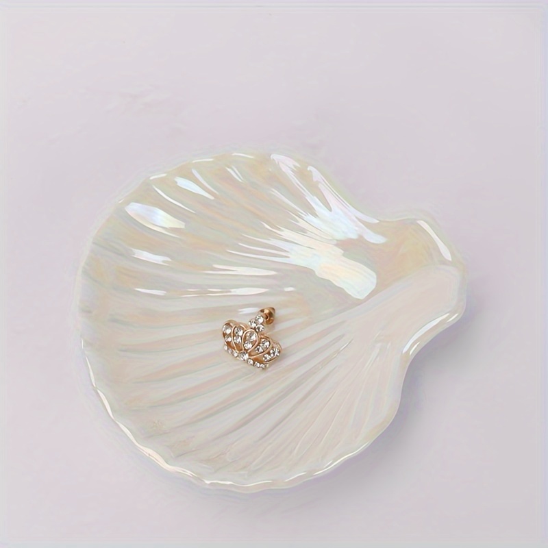 1pc Ceramic Shell Shaped Cosmetic Jewelry Tray, Home Decor, Christmas Gift, New Year Gift, Gift For Man, Gift For Woman