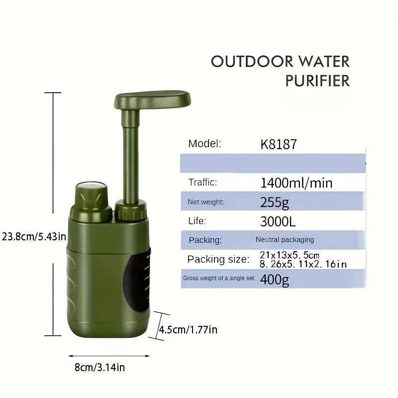 Sistema de purificación de agua para supervivencia - Filtro de agua de  bomba de mano portátil y livi JAMW Sencillez