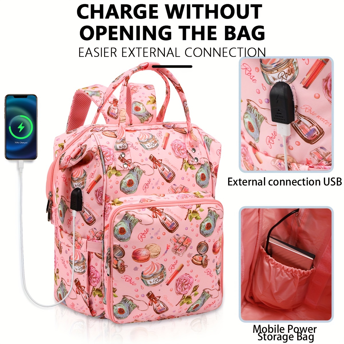 Knitting Bag Backpack,Yarn Storage Organizer Travel Crochet Bag with USB  Charging Port,Large Capacity Yarn Storage Tote Bag Yarn Holder Case