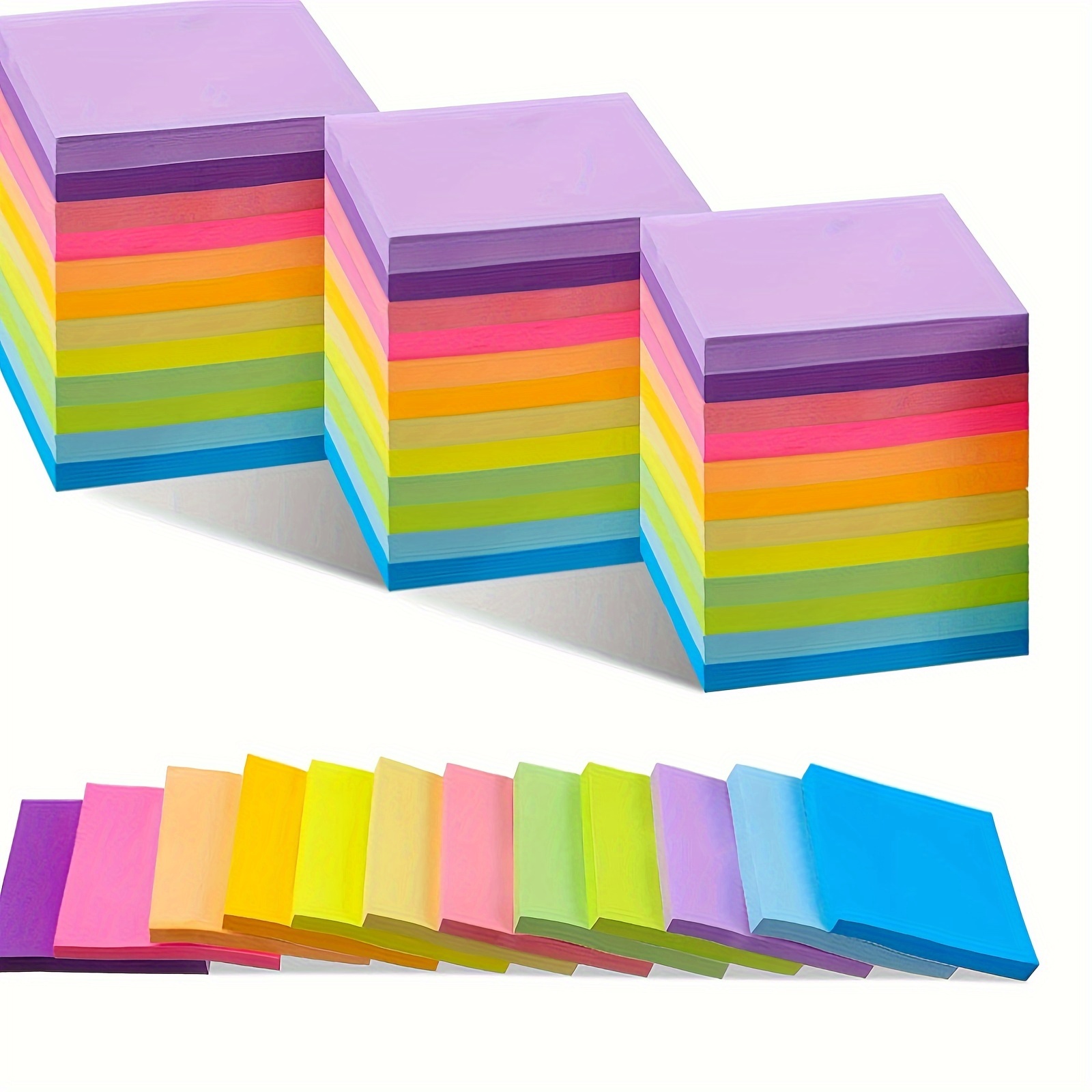 

12pcs 12 Colors Color Sticky Notes 3*3inch Paper Sticky Notes Message Memo Book Office Message Strip 50 Sheets/book, Total 600 Sheets