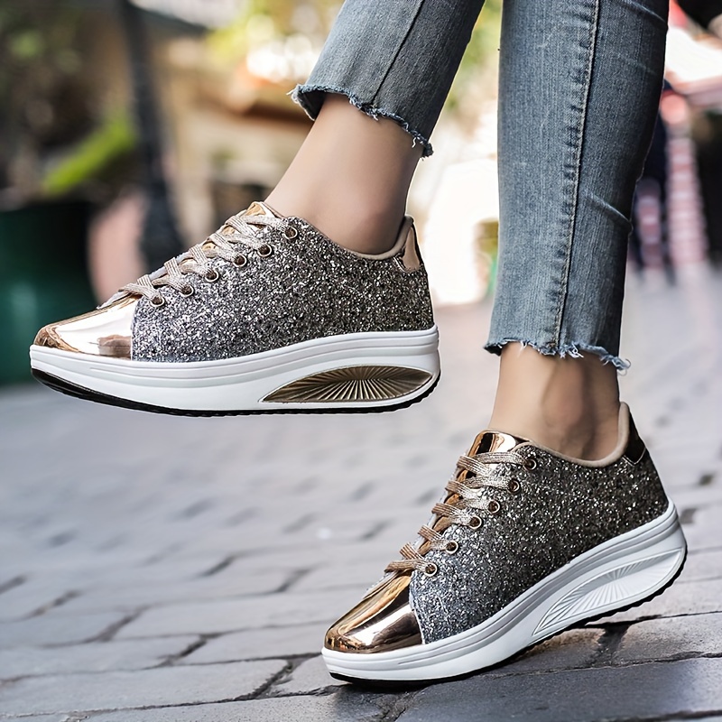 Women's Solid Color Trendy Sneakers Lace Soft Sole Platform - Temu