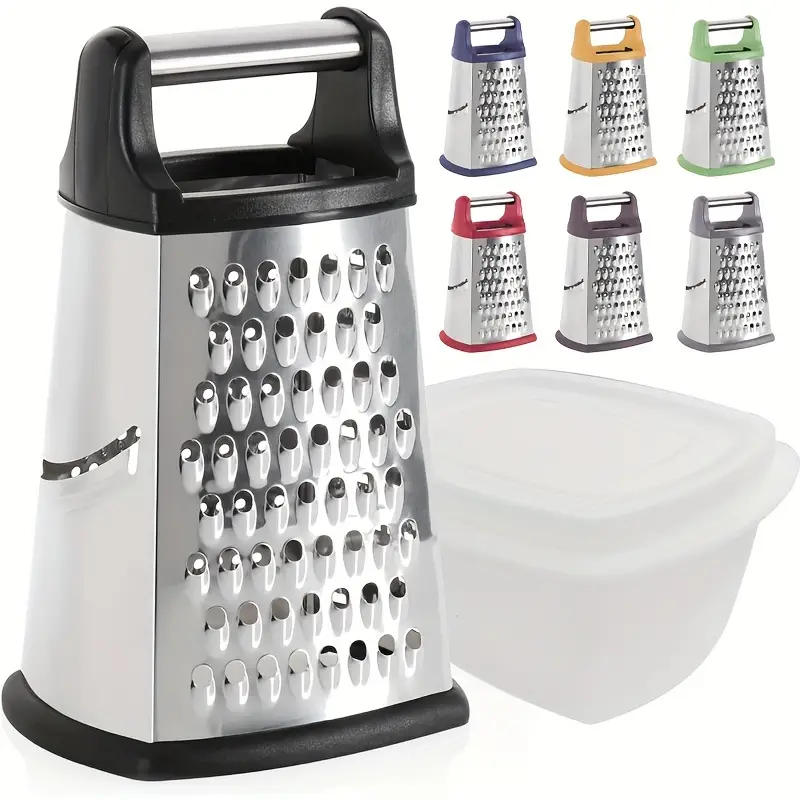 Professional Cheese Grater, 4-sided Stainless Steel Multifunctional Potato  Grater, Xl Box Graters For Parmesan, Vegetables, Ginger, Shred Slicer And  Zest, Soft Grip Handle, Dishwasher Safe, Includes Container, Kitchen Stuff,  Kitchen Gadgets 