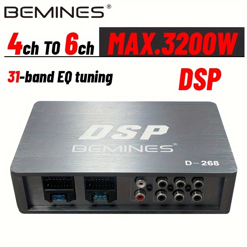D268 3200W Automotive DSP Audio Speaker Amplifier 4-channel To 6-channel  Lossless Modified Audio Processor Supports Subwoofer Output, 31-band EQ FM