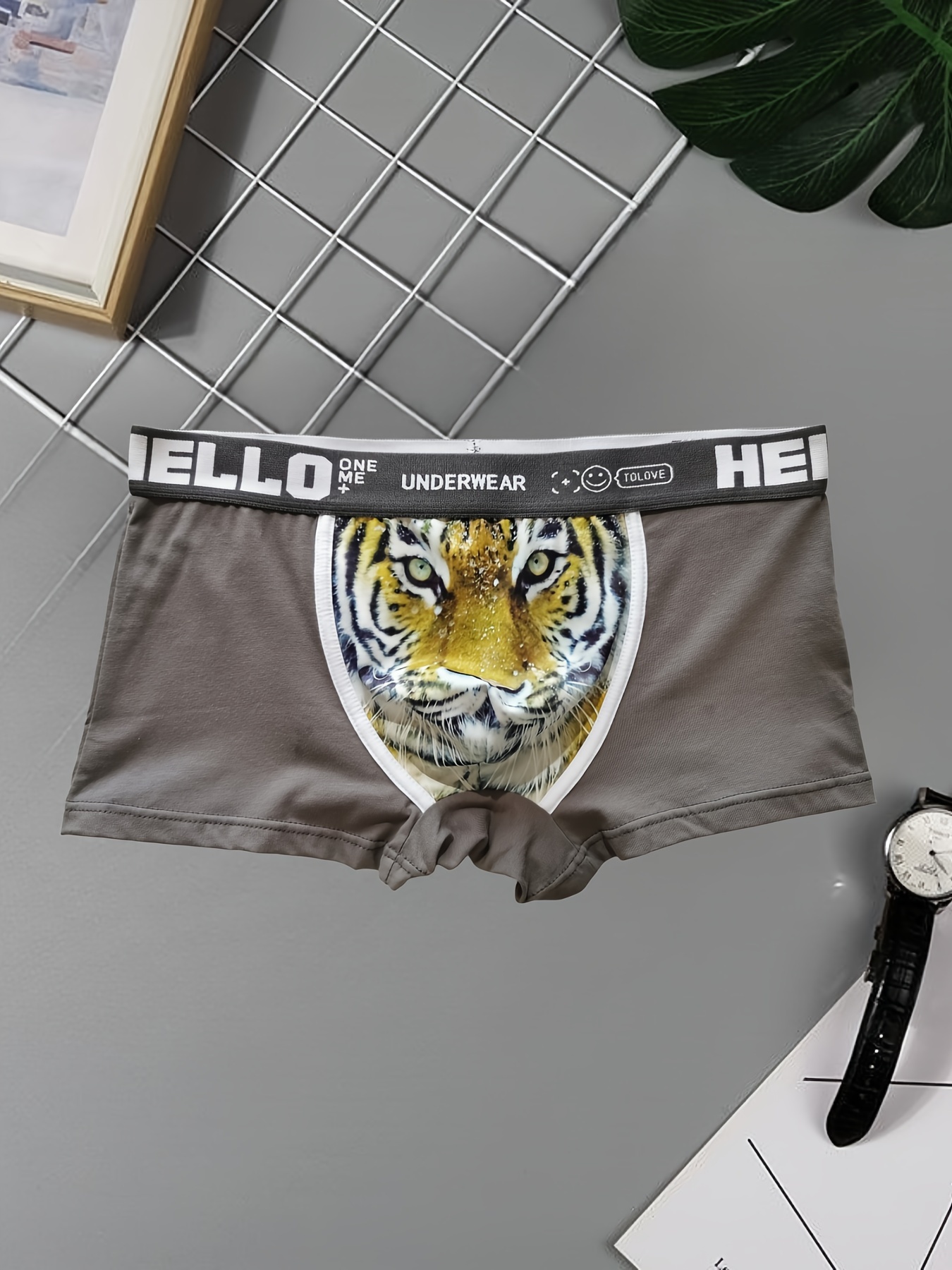 3pcs Men's Tiger Head Print Fashion Cotton Breathable Comfortable Boxers  Briefs Underwear