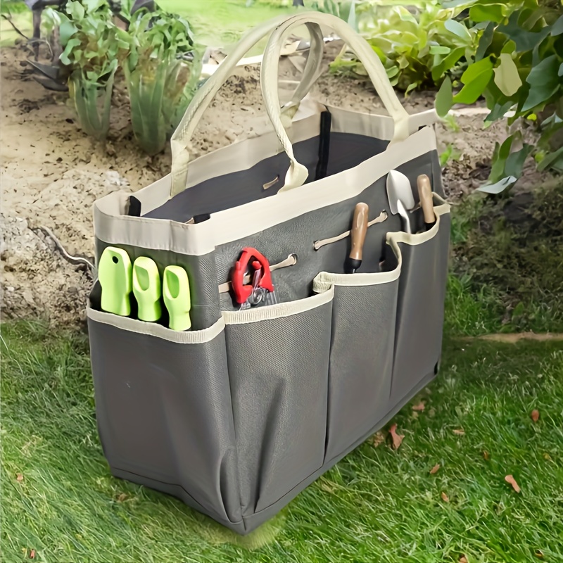 

1 Pack, Large Capacity Garden Villa Tool Bag Portable Tote Bag Grey Oxford Cloth Standable And Wear-resistant Multifunction With Multiple Pockets, Art&craft Tote Bag School Supplies Storage Bag